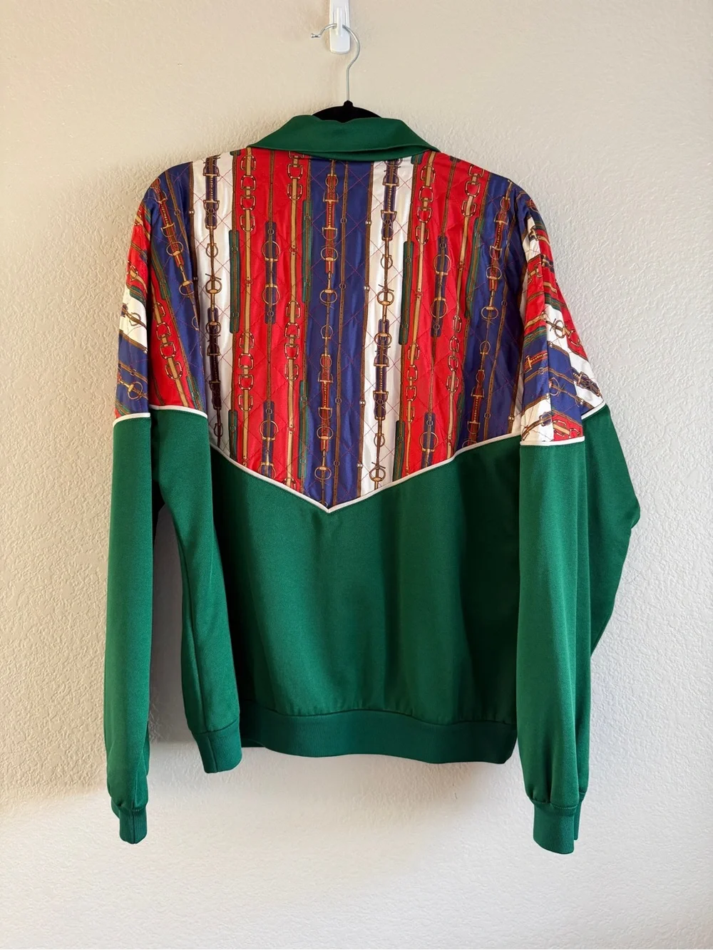 Gucci Green Track Jacket with Red and Navy Chain-Print Yoke